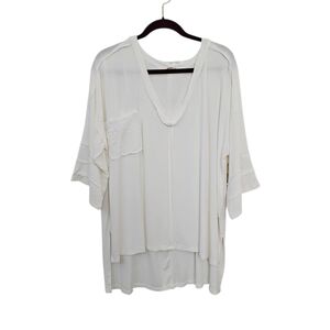 New POL Waffle Knit Top Plus Size 3X White V-Neck Oversized Tee Bohemian Tunic